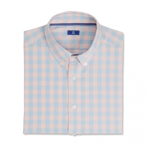 Footjoy Gingham Stretch Cotone Uomo Camicie Rosa Chiaro / Bianche | 143GTMWLQ