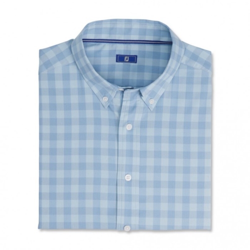 Footjoy Gingham Stretch Cotone Uomo Camicie Bianche / Blu | 943RDVGNF