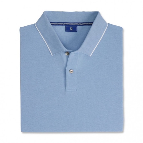 Footjoy Pique Tipped Polo Uomo Camicie Bianche Blu | 956ISKYOJ